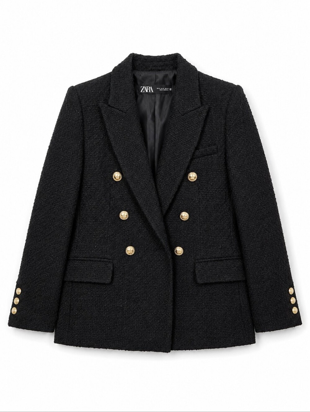 Zara Black Tweed Double Breasted Blazer Size M